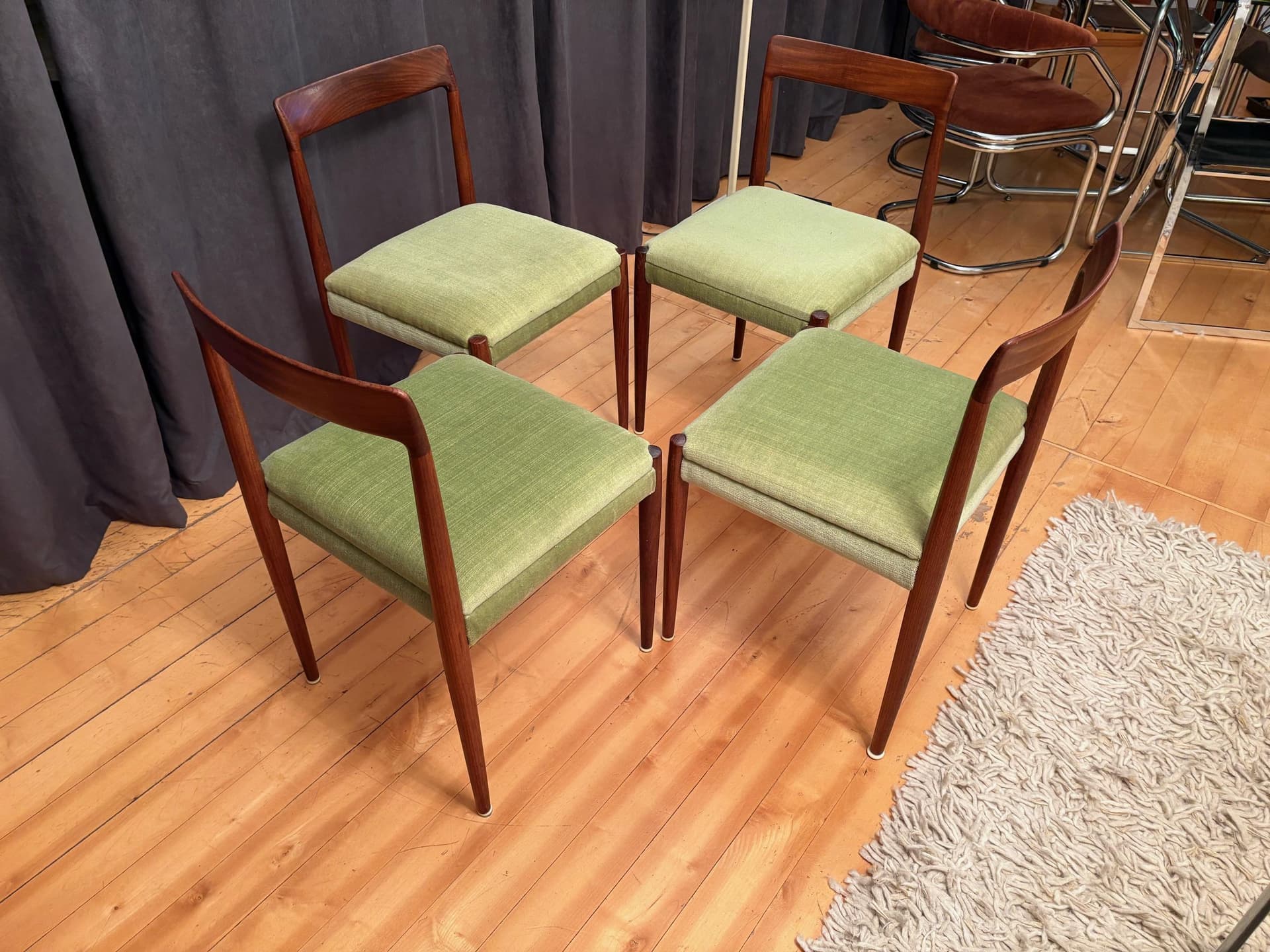 Zestaw czterech krzeseł Lübke, drewno tekowe, zielony, Niemcy, lata 60. - 79572