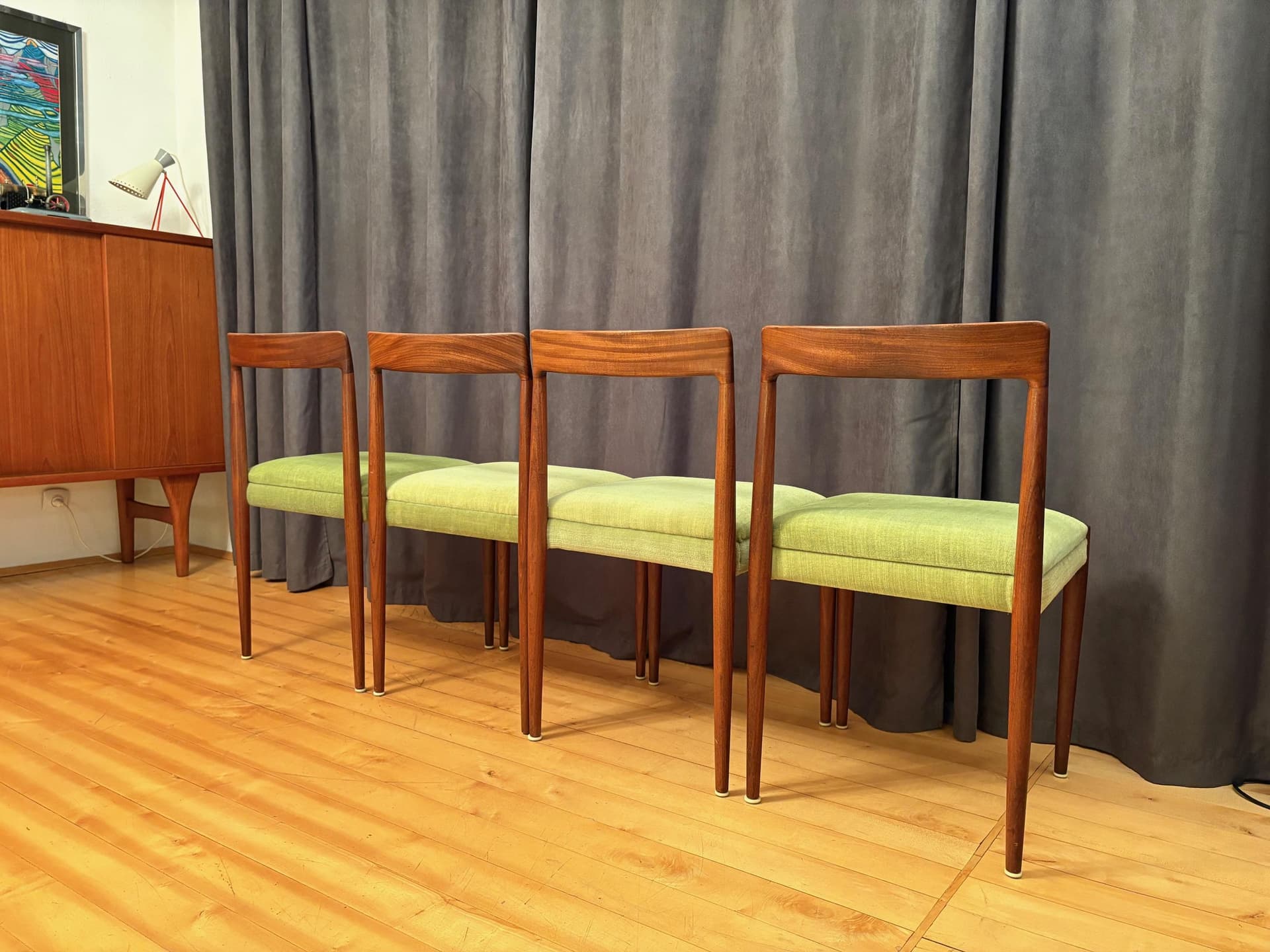 Zestaw czterech krzeseł Lübke, drewno tekowe, zielony, Niemcy, lata 60. - 79567