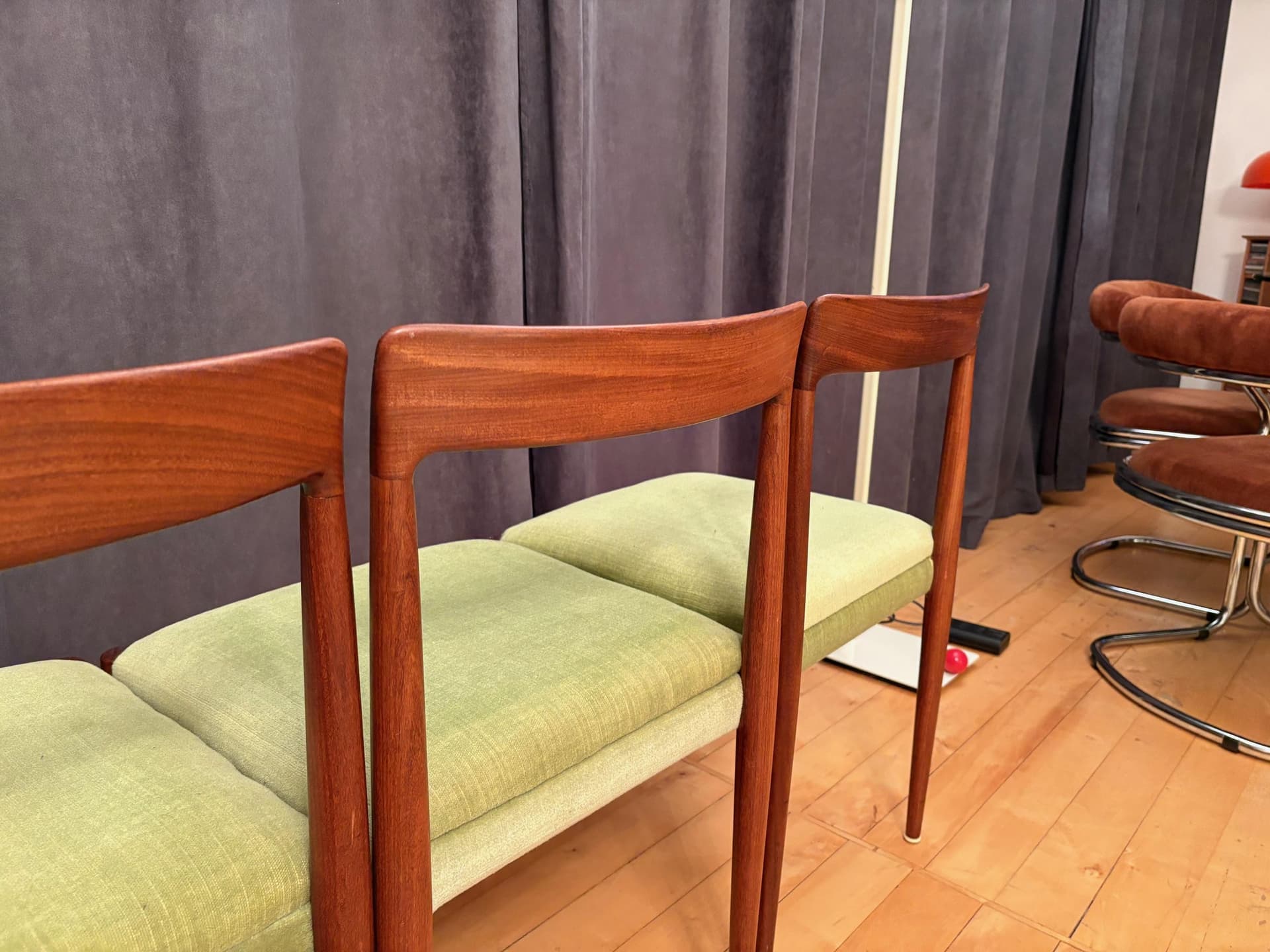 Zestaw czterech krzeseł Lübke, drewno tekowe, zielony, Niemcy, lata 60. - 79562