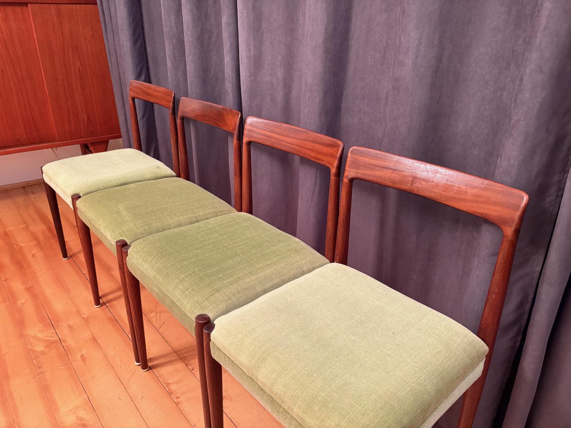 Zestaw czterech krzeseł Lübke, drewno tekowe, zielony, Niemcy, lata 60. - 79563