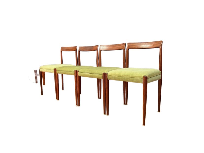 Zestaw czterech krzeseł Lübke, drewno tekowe, zielony, Niemcy, lata 60.