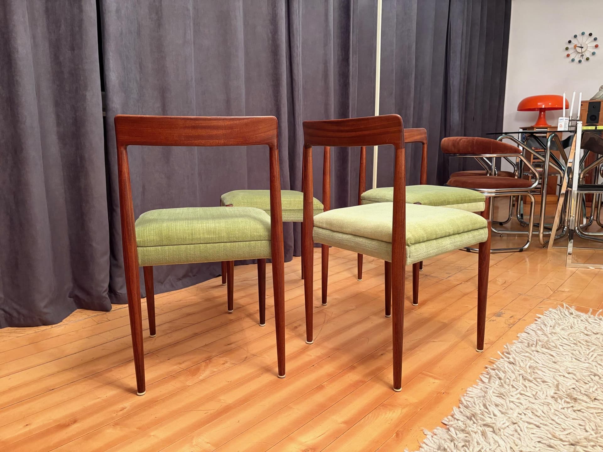Zestaw czterech krzeseł Lübke, drewno tekowe, zielony, Niemcy, lata 60. - 79571