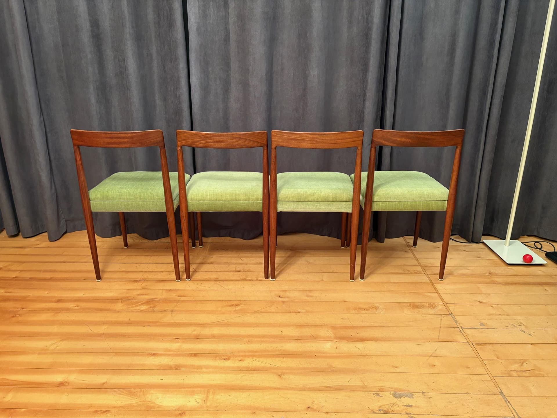 Zestaw czterech krzeseł Lübke, drewno tekowe, zielony, Niemcy, lata 60. - 79565
