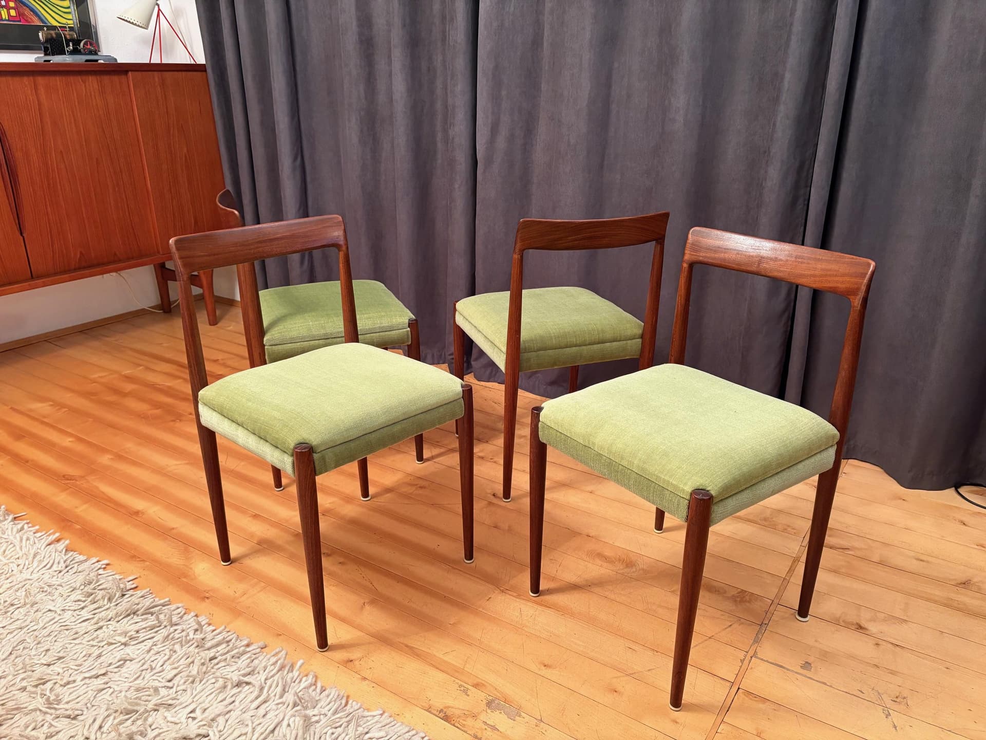Zestaw czterech krzeseł Lübke, drewno tekowe, zielony, Niemcy, lata 60. - 79569