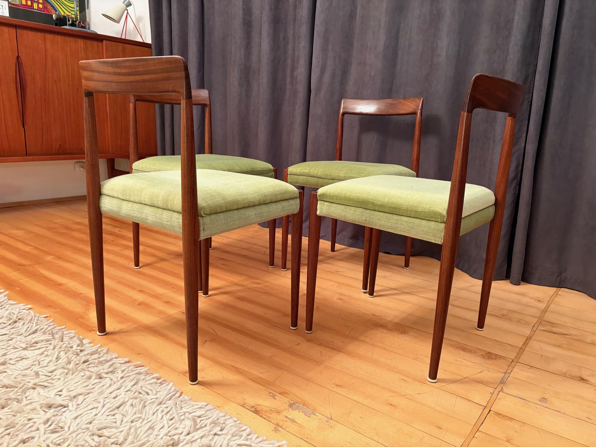 Zestaw czterech krzeseł Lübke, drewno tekowe, zielony, Niemcy, lata 60. - 79570