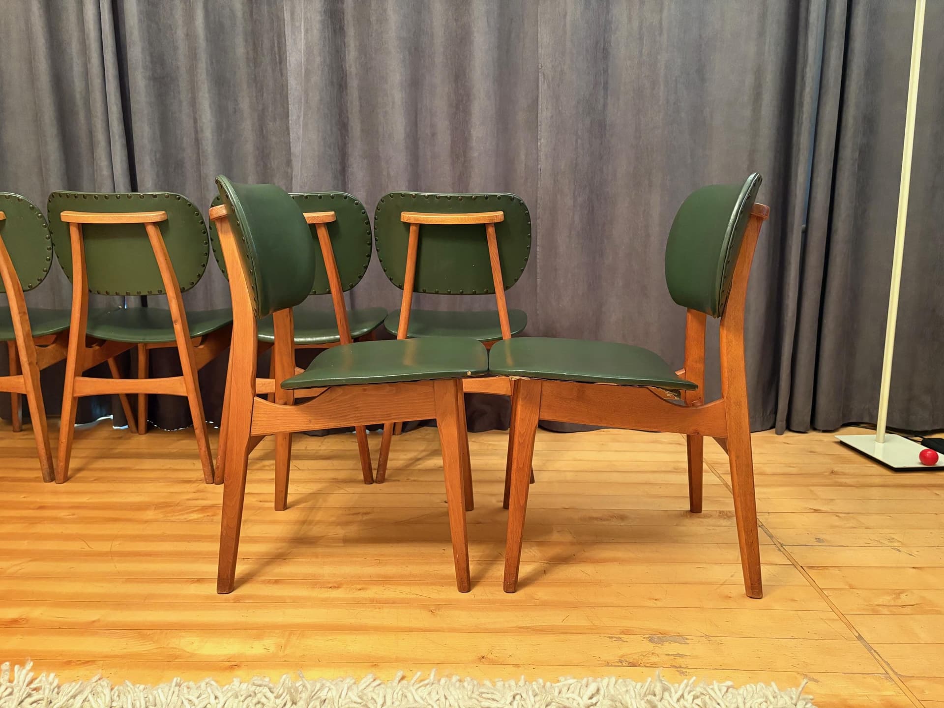 Set of six chairs, olive, beech, Germany, 1960s. - 79537