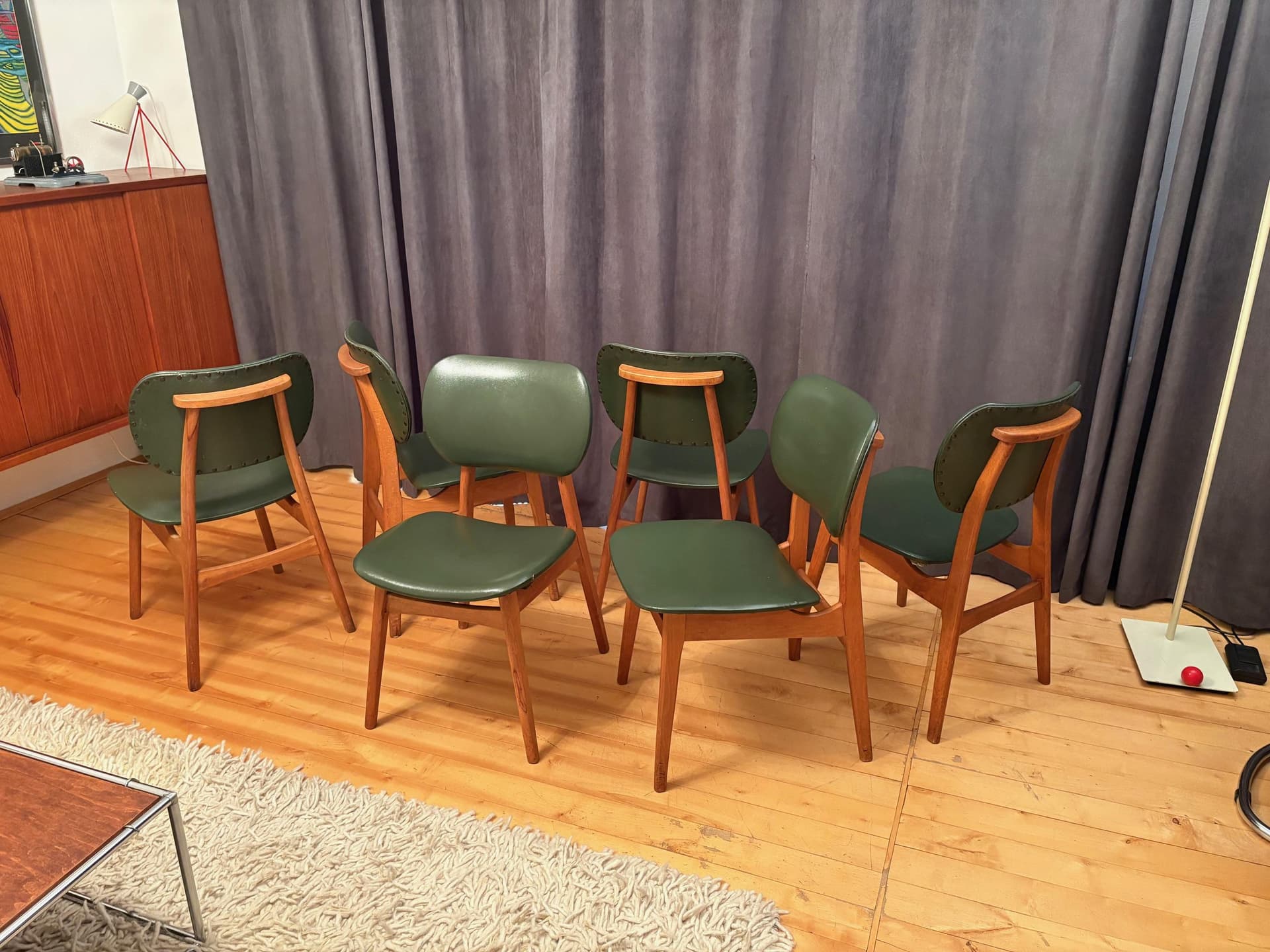 Set of six chairs, olive, beech, Germany, 1960s. - 79546