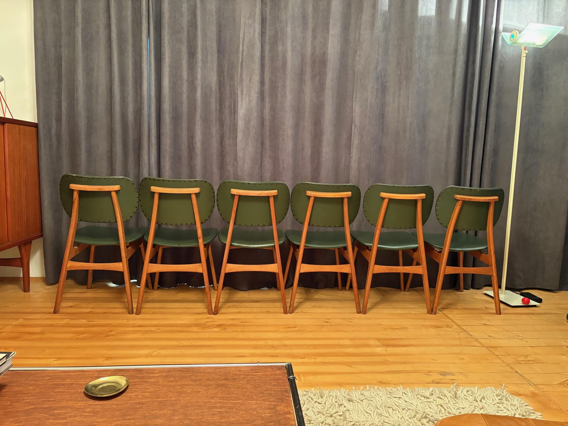 Set of six chairs, olive, beech, Germany, 1960s. - 79541