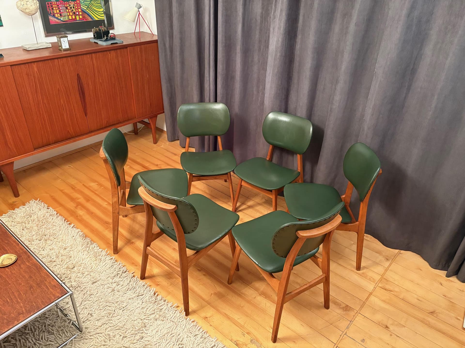 Set of six chairs, olive, beech, Germany, 1960s. - 79535
