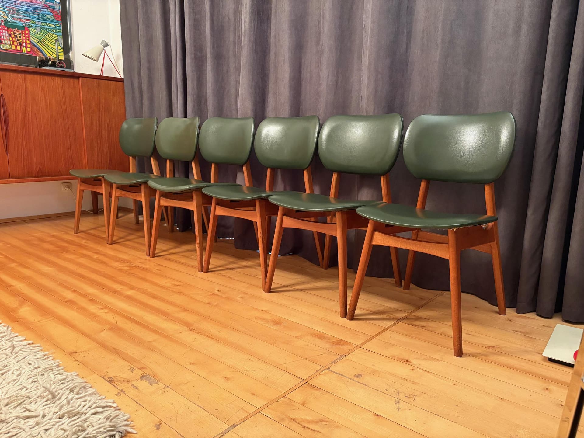 Set of six chairs, olive, beech, Germany, 1960s. - 79534