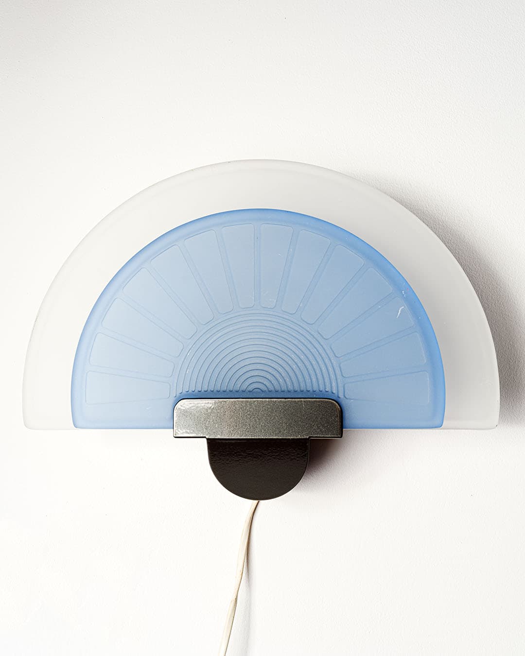 Pair of wall sconces Diva, white blue glass, black metal, by E. Didone, Arteluce, Italy, 1980s. - 66693
