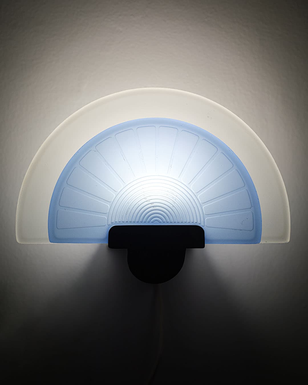 Pair of wall sconces Diva, white blue glass, black metal, by E. Didone, Arteluce, Italy, 1980s. - 66691
