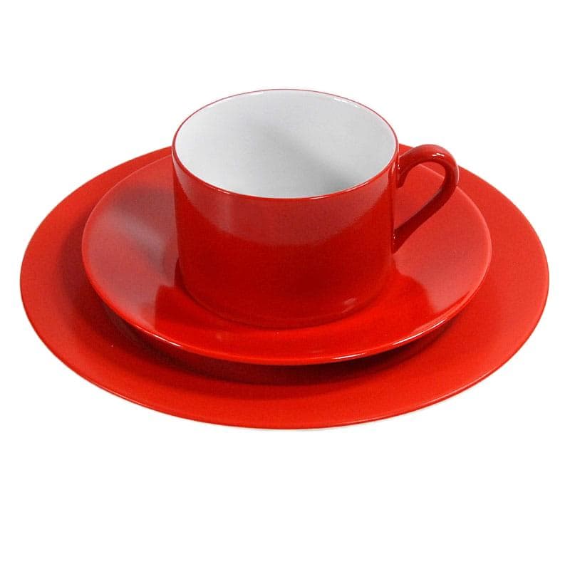 Czerwony zestaw filiżanek i spodków, proj. E. Bergamin dla Taitu, Włochy, lata 80/90 - 5617