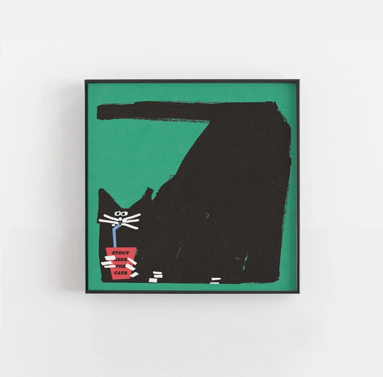 Plakat Czarny kot pijący piwo typu stout przez rurkę, 30x30 cm, aut. J. Zasada, Jakub Zasada - 67130