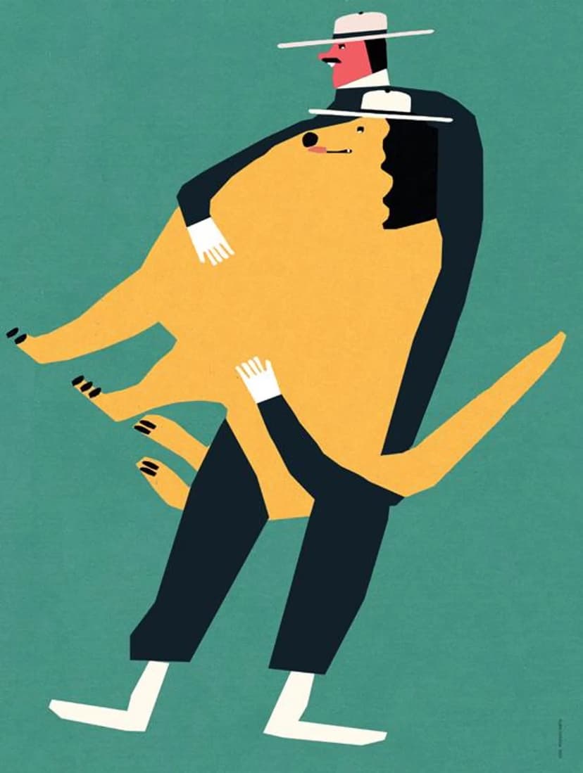 Plakat Człowiek z wielkim psem na rękach, 30x40 cm, aut. J. Zasada, Jakub Zasada