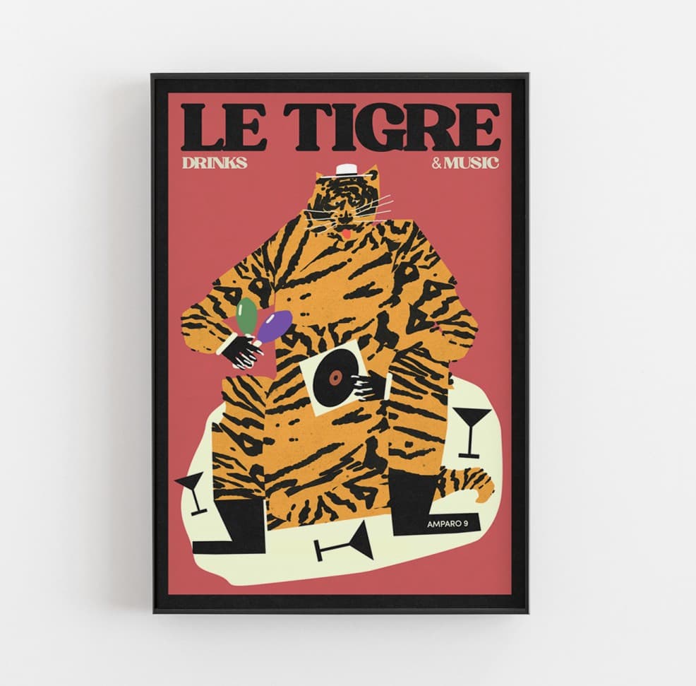 Plakat Le Tigre, drinks & music, 50x70 cm, aut. J. Zasada, Jakub Zasada - 67825