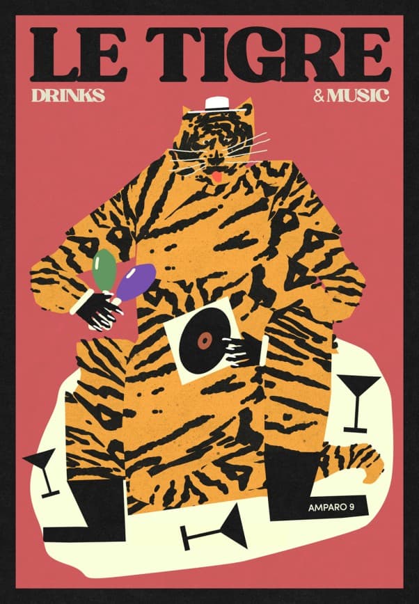 Plakat Le Tigre, drinks & music, 50x70 cm, aut. J. Zasada, Jakub Zasada - WYMIARY