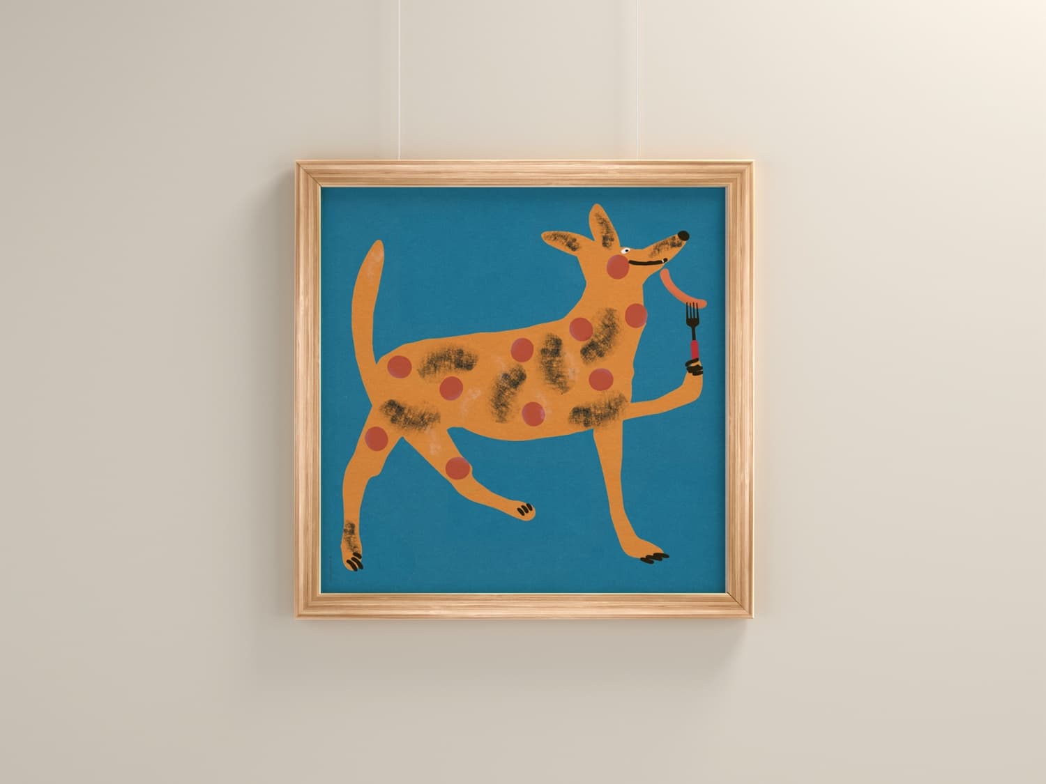 Plakat Pies z parówką na widelcu, 30x30 cm, aut. J. Zasada, Jakub Zasada - 67757