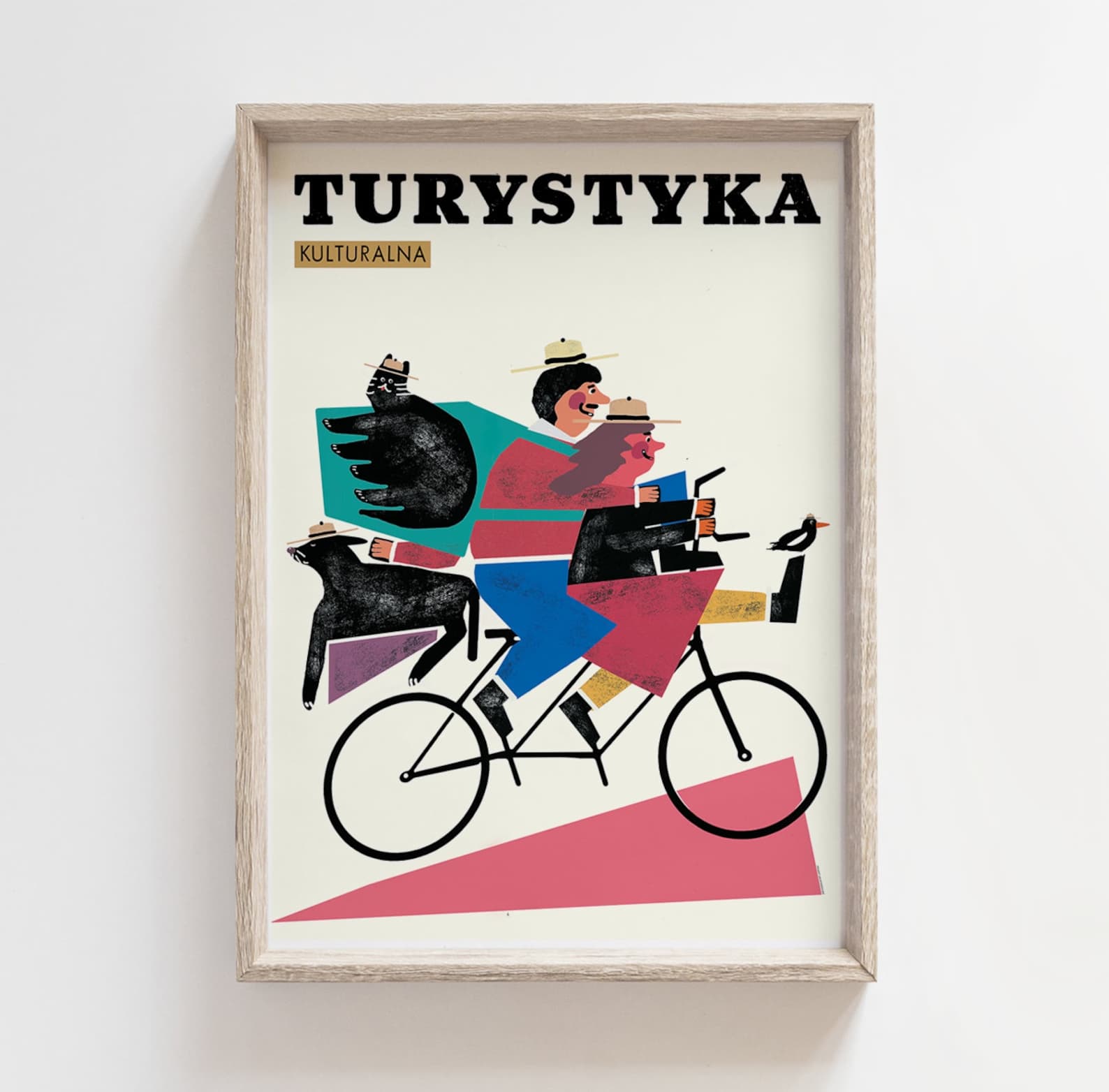 Plakat Turystyka kulturalna, ludzie i zwierzęta na rowerze, 50x70 cm, aut. J. Zasada, Jakub Zasada - 67745
