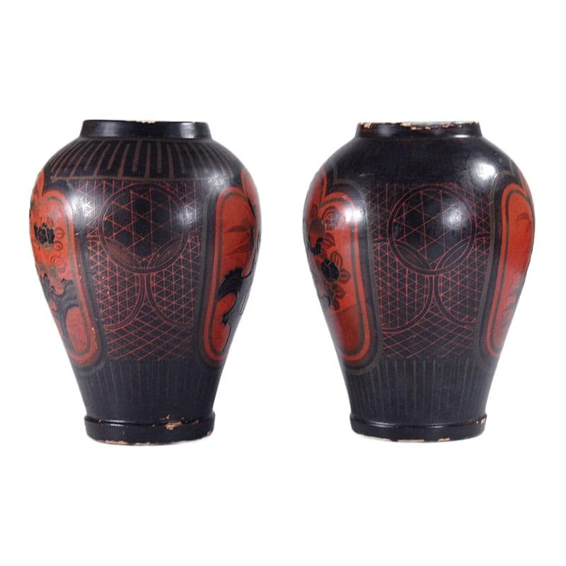 Czarne, ceramiczne wazy Arita, Japonia, lata 60. XIX w. - 5674