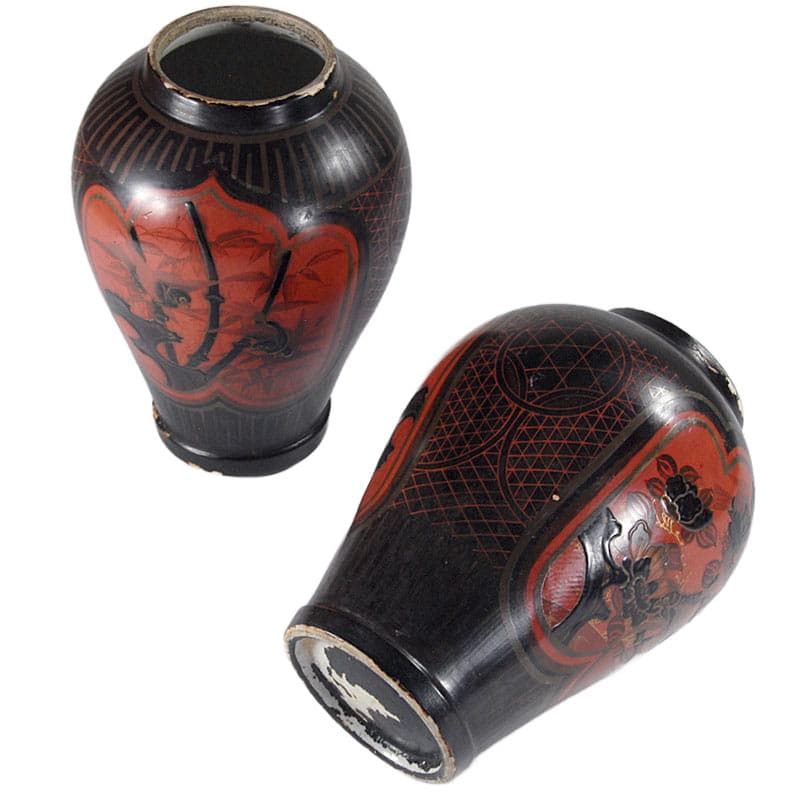 Czarne, ceramiczne wazy Arita, Japonia, lata 60. XIX w. - 5677