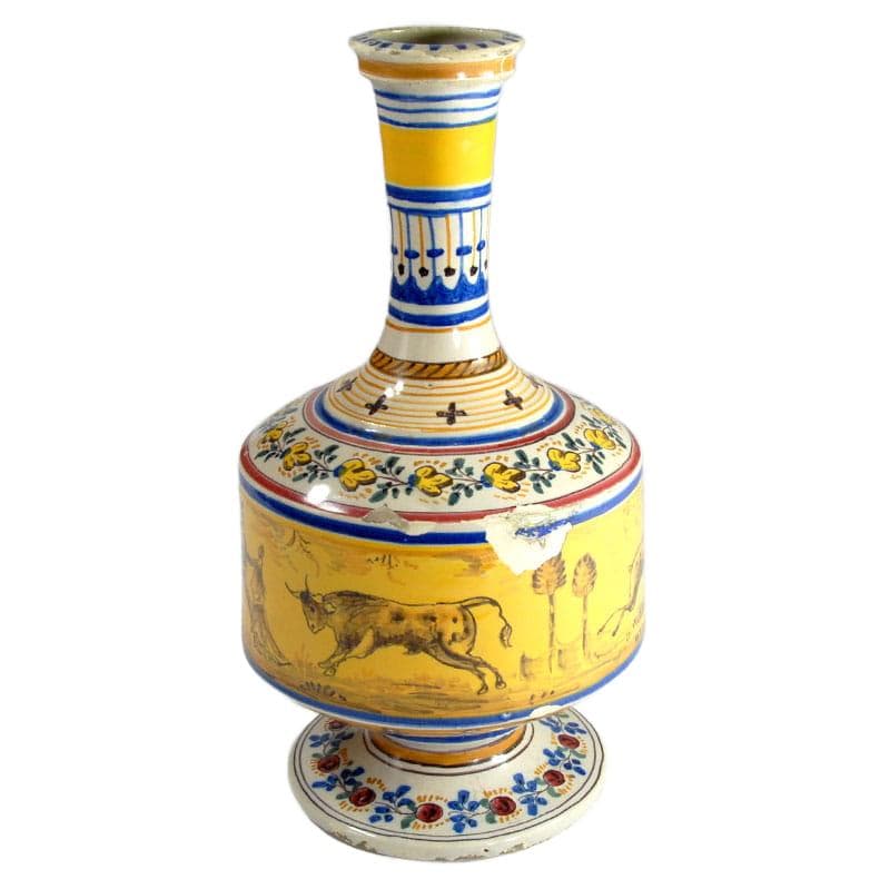 Żółty wazon z majoliki, Alcora, Hiszpania, lata 1850-1899 - 5665