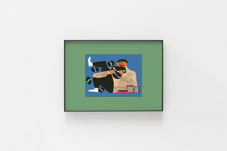 Plakat Chłopak z płytami i gramofonem, 30x40 cm, aut. J. Zasada, Jakub Zasada - 67957