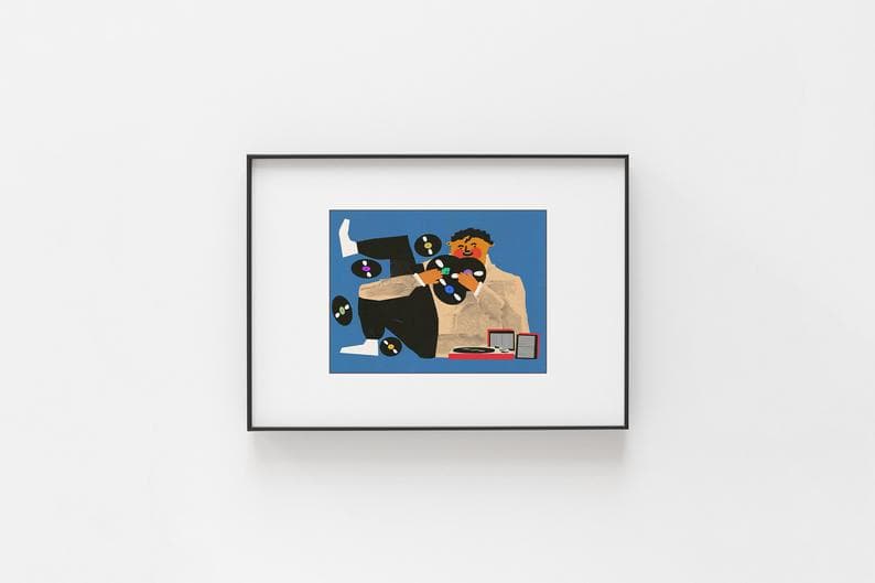 Plakat Chłopak z płytami i gramofonem, 30x40 cm, aut. J. Zasada, Jakub Zasada - 67958