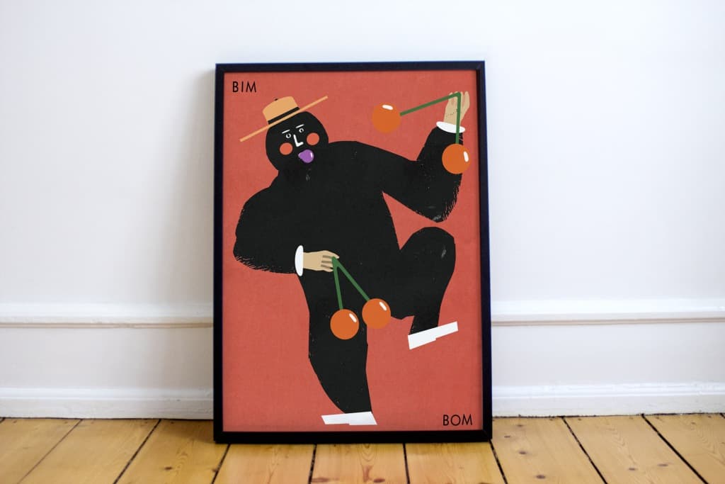 Plakat BIM BOM, tańczący człowiek grający na tiki tiki, 50x70 cm, aut. J. Zasada, Jakub Zasada - 67949