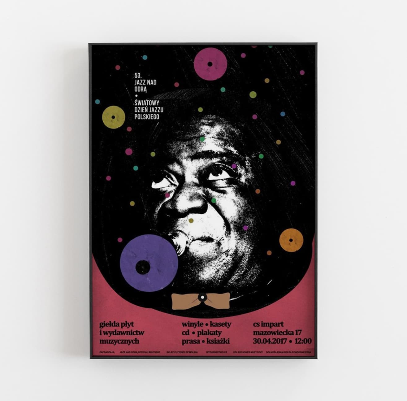 Plakat 53. Jazz nad Odrą, Światowy Dzień Jazzu Polskiego, giełda płyt i wydawnictw muzycznych, Louis Armstrong, 48x68 cm, aut. J. Zasada, Jakub Zasada - 67937