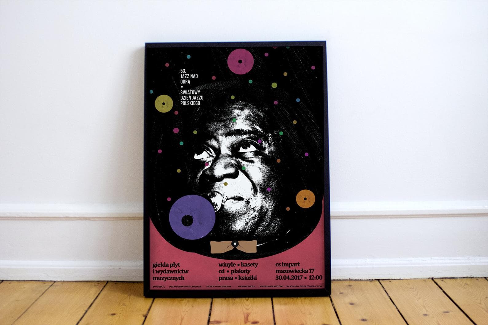 Plakat 53. Jazz nad Odrą, Światowy Dzień Jazzu Polskiego, giełda płyt i wydawnictw muzycznych, Louis Armstrong, 48x68 cm, aut. J. Zasada, Jakub Zasada - 67936