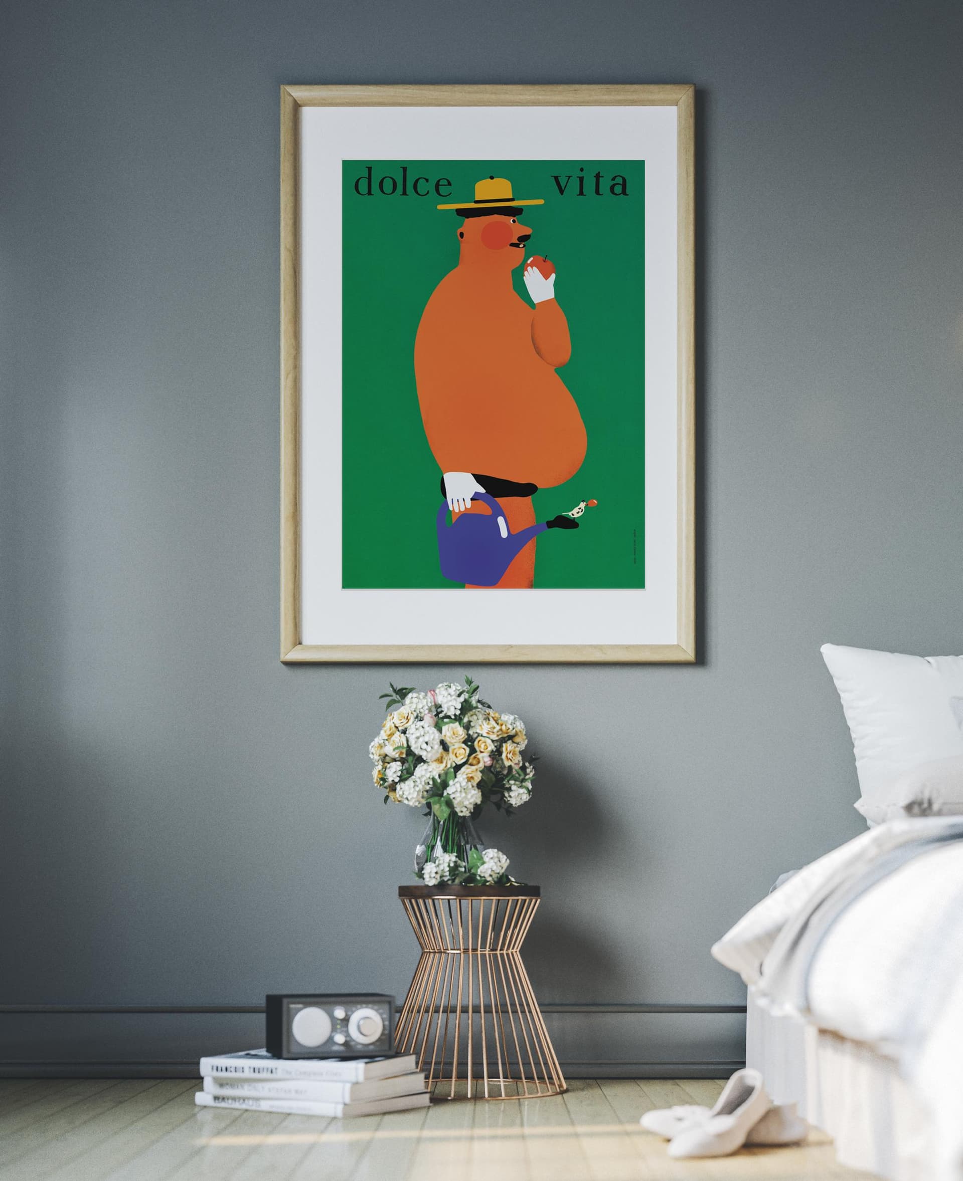 Plakat Dolce vita, opalony działkowiec z konewką, 30x40 cm, aut. J. Zasada, Jakub Zasada - 68117