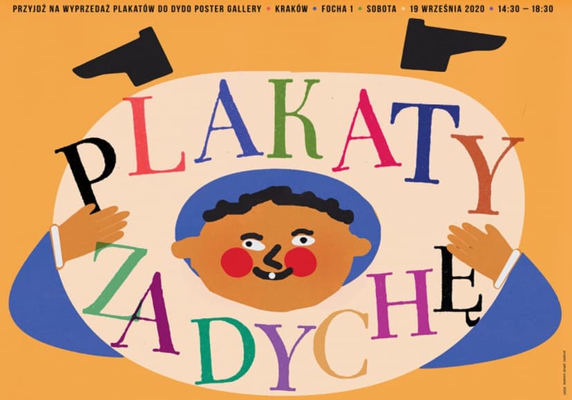 Plakat Plakaty za dychę, wyprzedaż plakatów w Dydo Poster Gallery, plakat z wydarzenia, 48x68 cm, aut. J. Zasada, Jakub Zasada