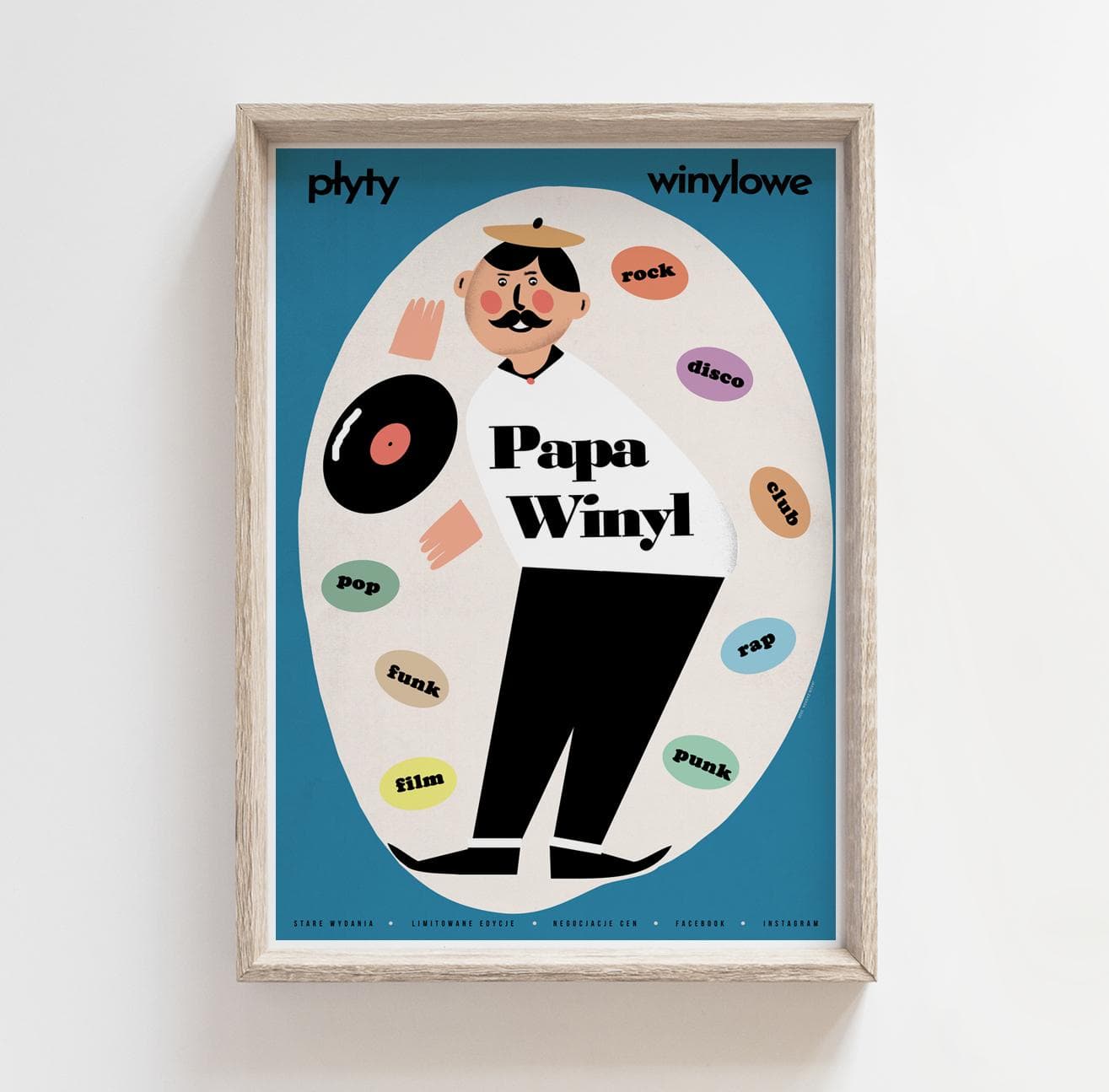 Plakat Papa Winyl, sklep z płytami, 50x70 cm, aut. J. Zasada, Jakub Zasada - 68098