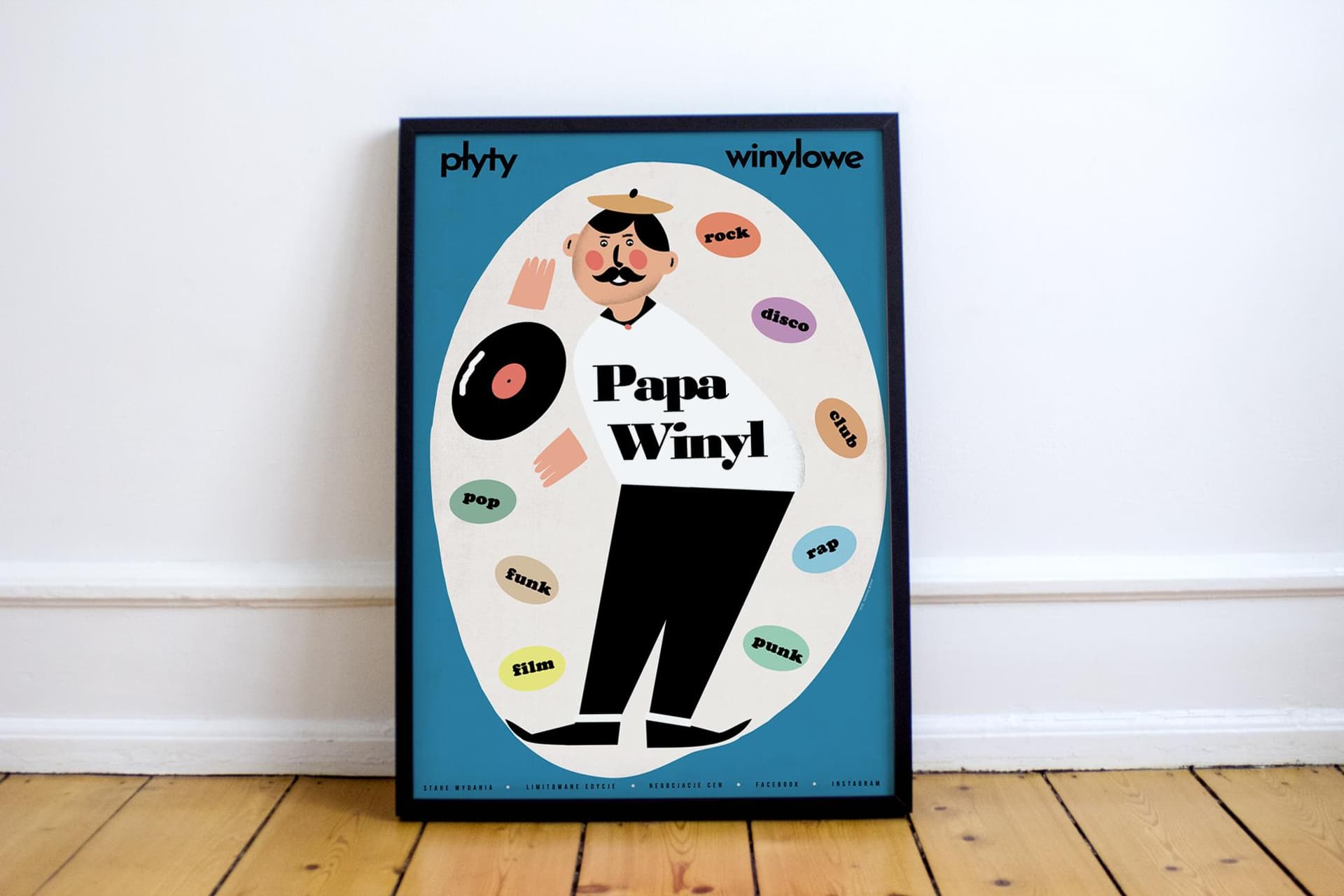Plakat Papa Winyl, sklep z płytami, 50x70 cm, aut. J. Zasada, Jakub Zasada - 68094