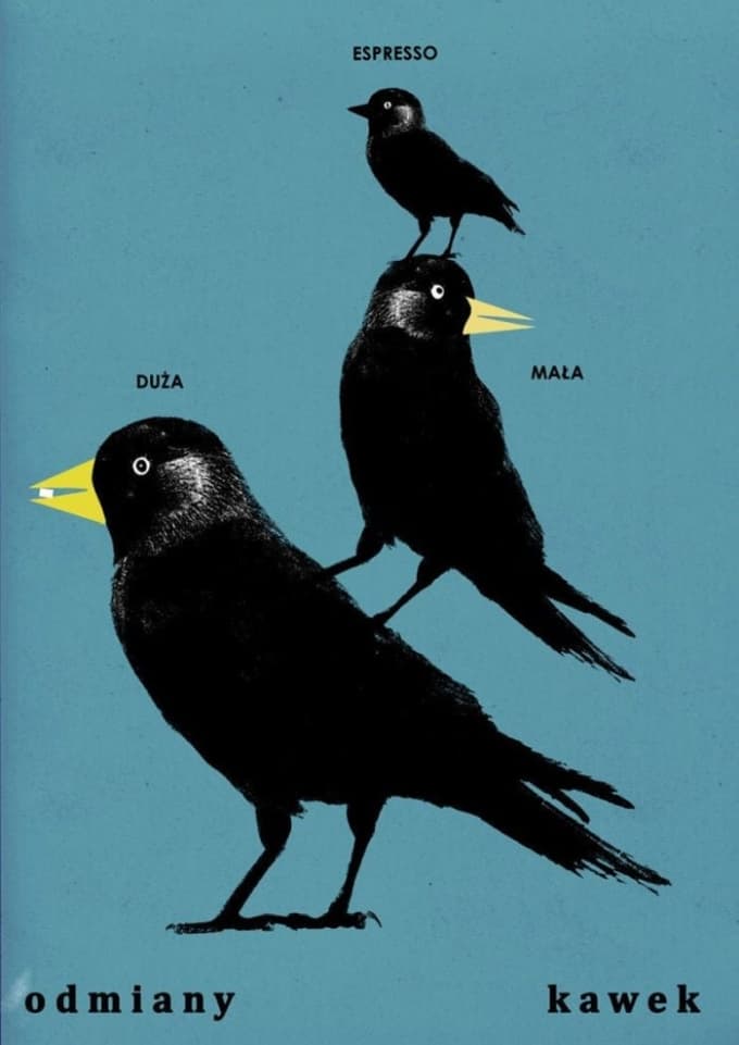 Poster Odmiany kawek, duża, mała, espresso, 50x70 cm, by J. Zasada, Jakub Zasada