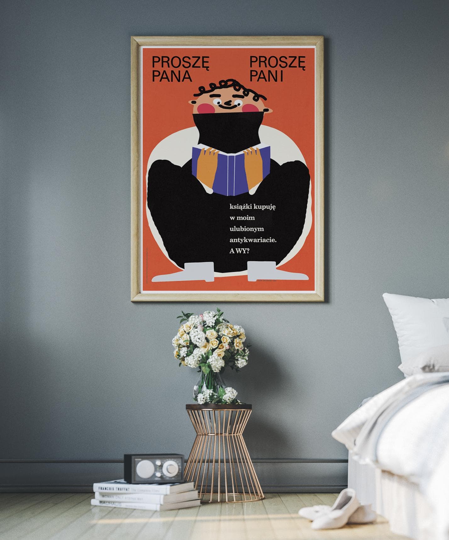 Plakat Proszę Pana, Proszę Pani, książki kupuję w moim ulubionym antykwariacie. A Wy?, 48x68 cm, aut. J. Zasada, Jakub Zasada - 68316