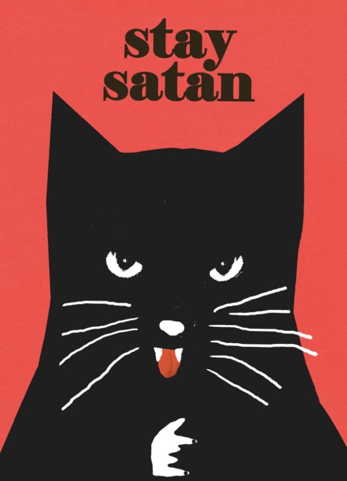 Plakat Stay satan, czarny kot, 30x40 cm, aut. J. Zasada, Jakub Zasada
