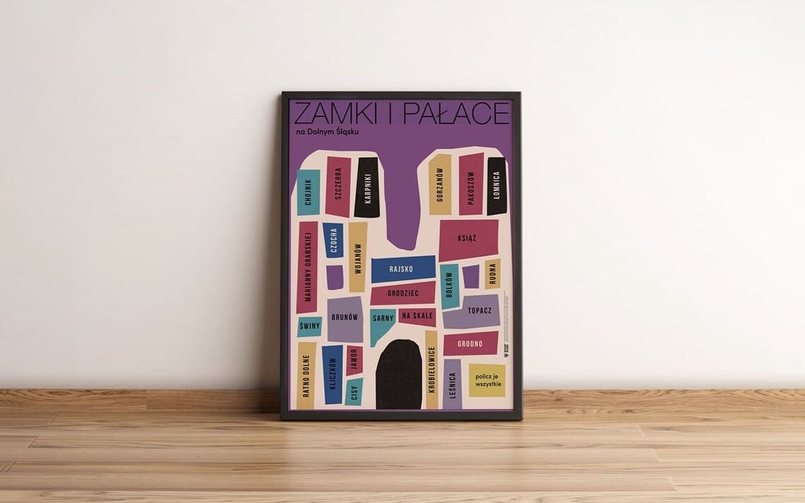 Plakat Zamki i pałace na Dolnym Śląsku, plakat turystyczny, 50x70 cm, aut. J. Zasada, Jakub Zasada - 68301