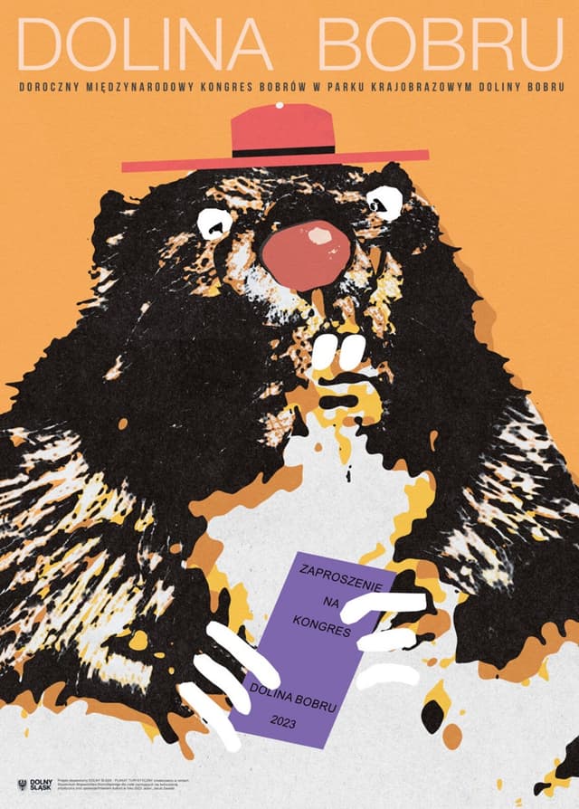 Plakat Dolina Bobru, doroczny międzynarodowy kongres bobrów w parku krajobrazowym Doliny Bobru, plakat turystyczny, Dolny Śląsk, 50x70 cm, aut. J. Zasada, Jakub Zasada - WYMIARY