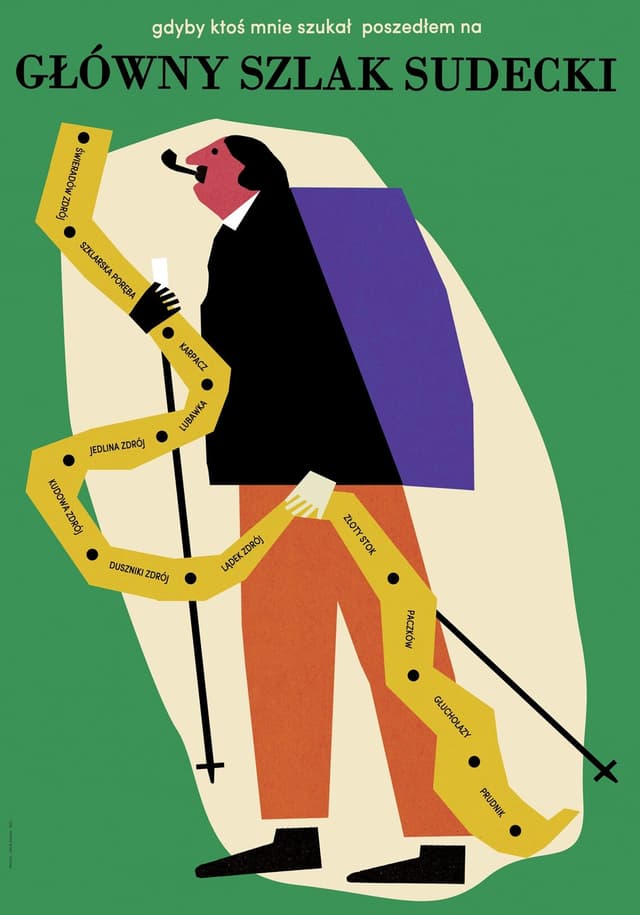Plakat Gdyby ktoś mnie szukał, to poszedłem na Główny Szlak Sudecki, plakat turystyczny, Dolny Śląsk, 50x70 cm, aut. J. Zasada, Jakub Zasada - WYMIARY