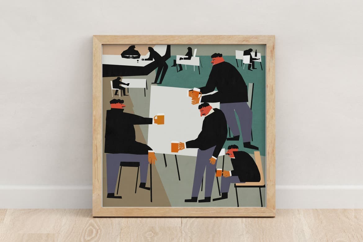 Plakat Smutni ludzie piją piwo w barze po pracy, 30x30 cm, aut. J. Zasada, Jakub Zasada - 68245