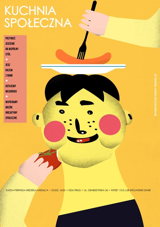 Plakat Kuchnia społeczna we Wrocławiu, 2019, 48x68 cm, aut. J. Zasada, Jakub Zasada - WYMIARY