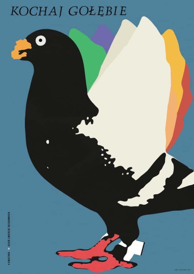 Plakat Kochaj gołębie, Dzień Zwierząt Bezdomnych, 50x70 cm, aut. J. Zasada, Jakub Zasada - WYMIARY