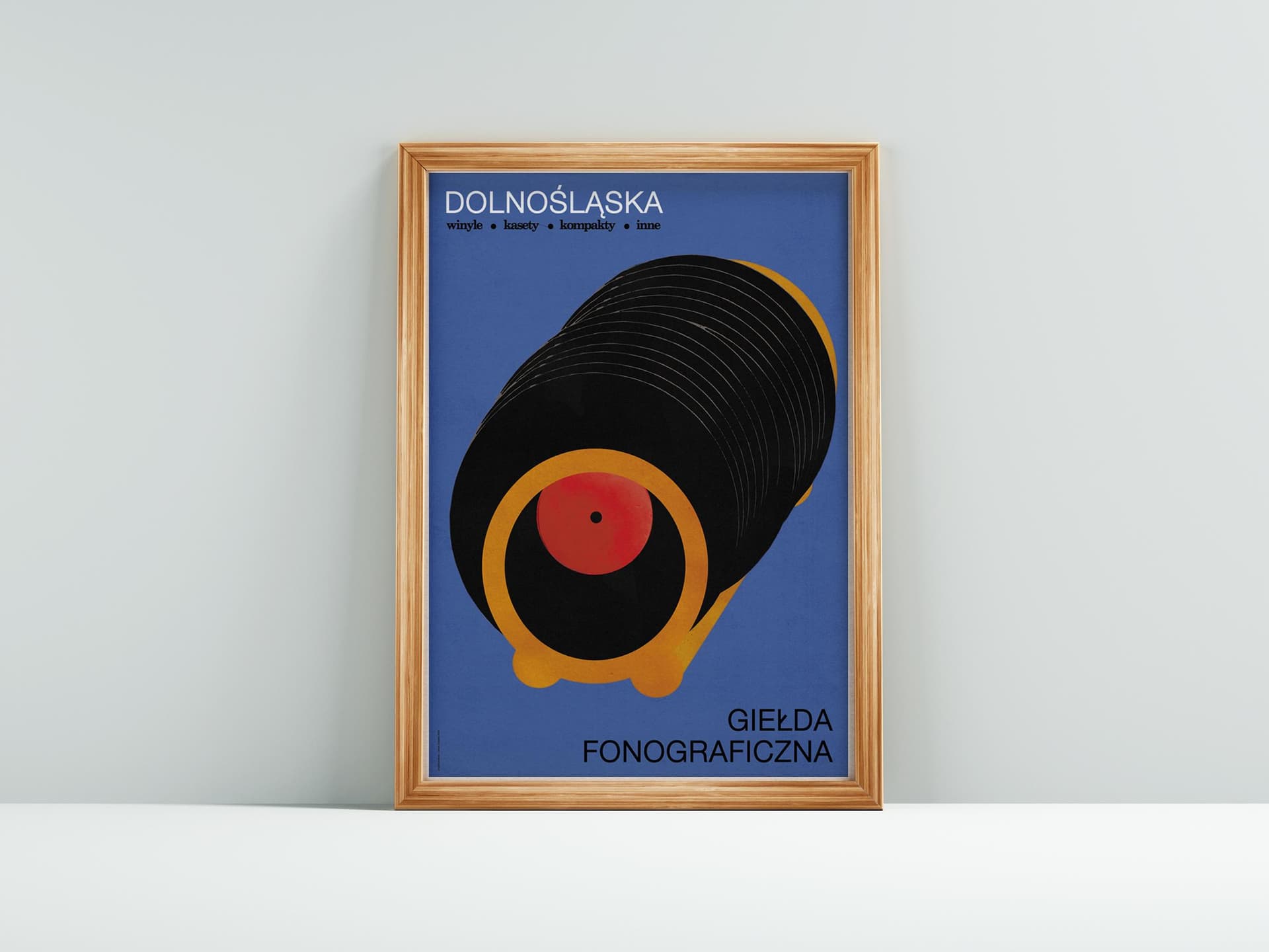 Plakat Dolnośląska Giełda Fonograficzna, płyty w stojaku, winyle, kasety, kompakty, inne, 48x68 cm, aut. J. Zasada, Jakub Zasada - 68344