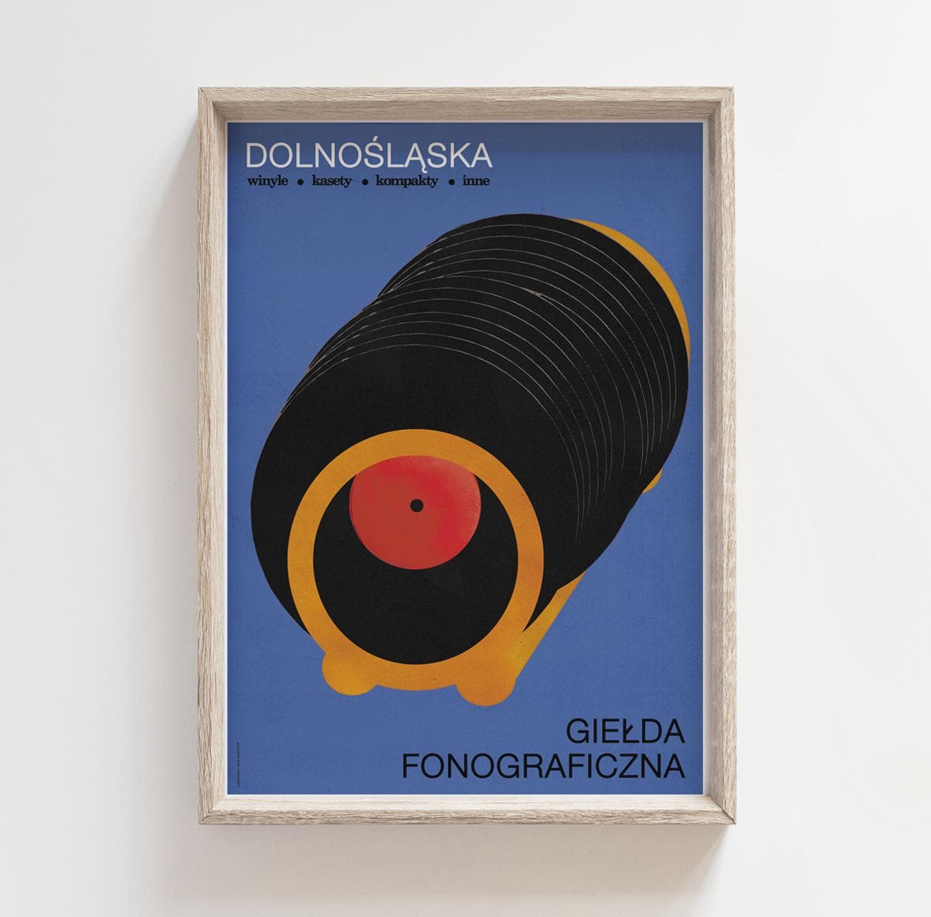 Plakat Dolnośląska Giełda Fonograficzna, płyty w stojaku, winyle, kasety, kompakty, inne, 48x68 cm, aut. J. Zasada, Jakub Zasada - 68345