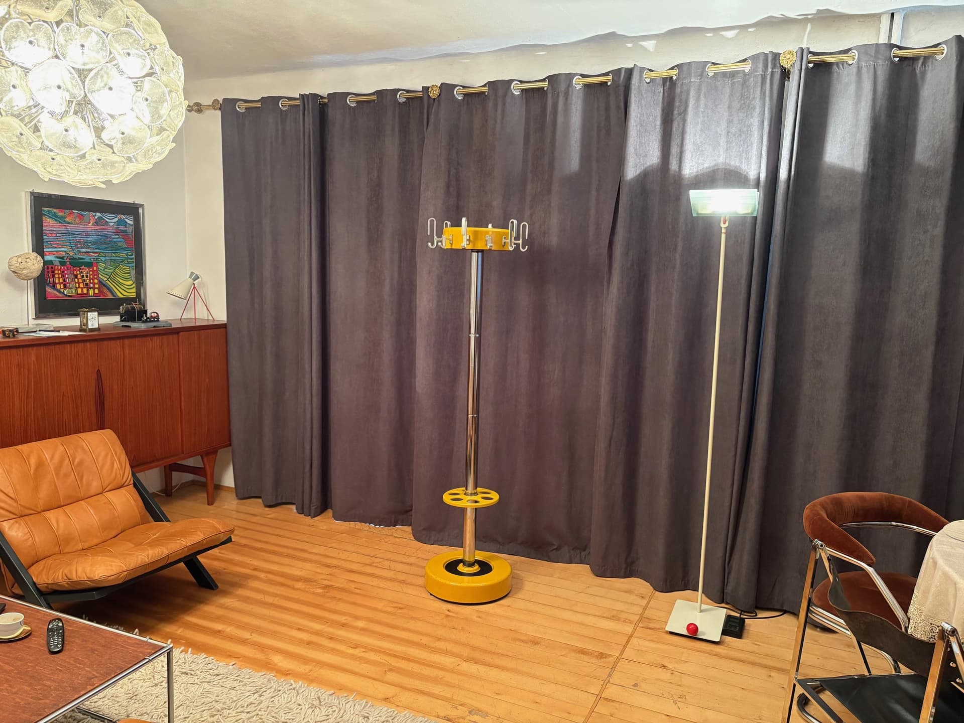 Wolnostojący wieszak, żółty, stal chromowana, Rosconi, Niemcy, lata 70. - 79487