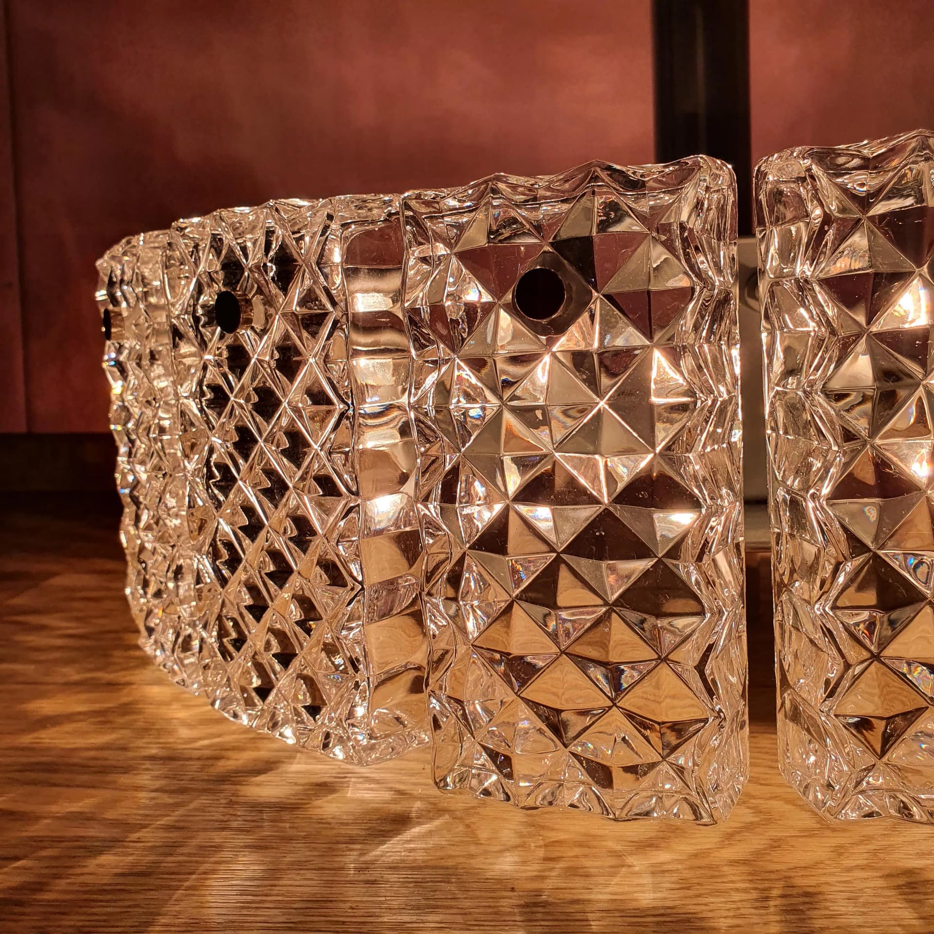 Żyrandol, szkło kryształowe przezroczyste, metal chromowany srebrny, Niemcy, lata 60. - 68551