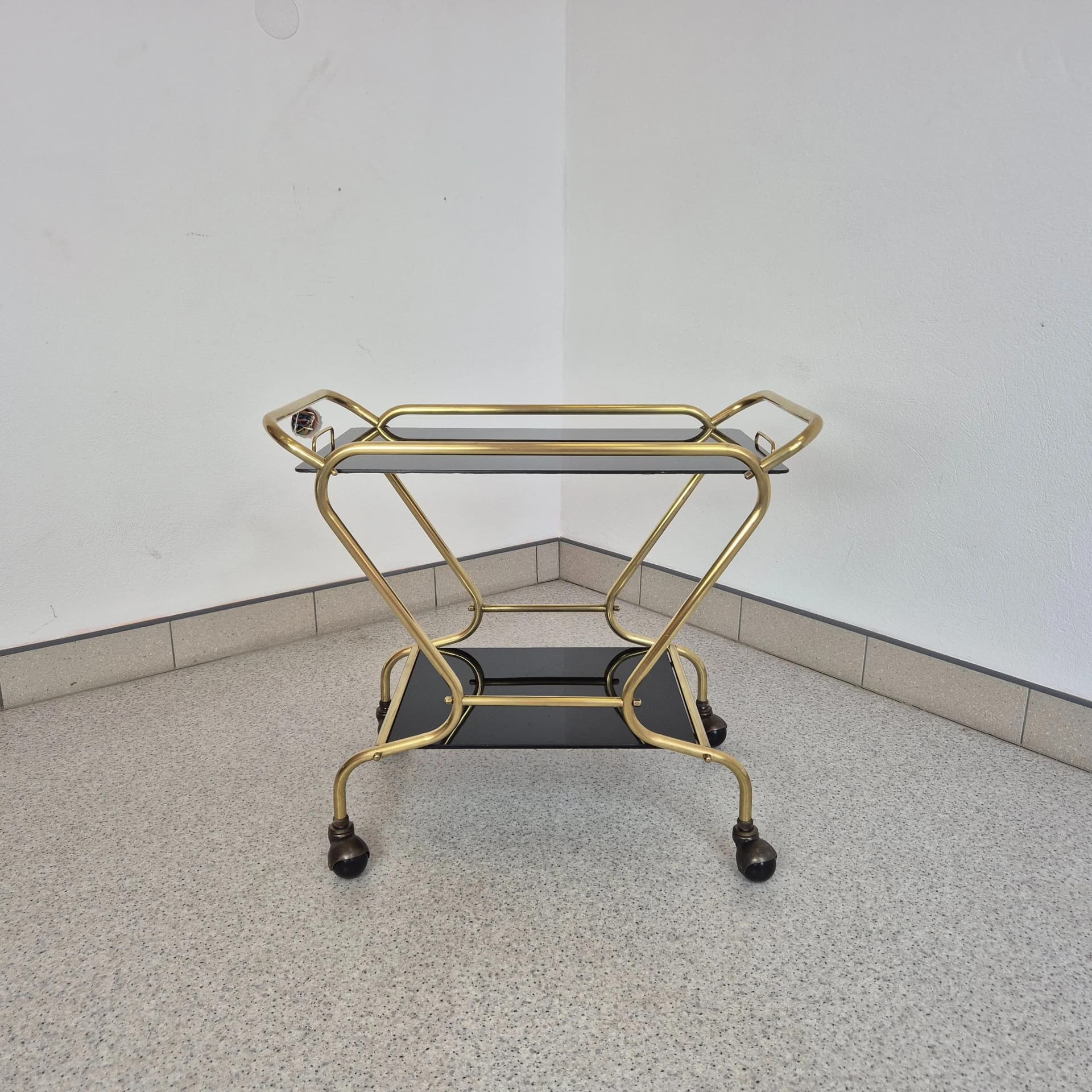 Wózek barowy Rockabilly, mosiądz czarny, Niemcy, lata 60. - 68568