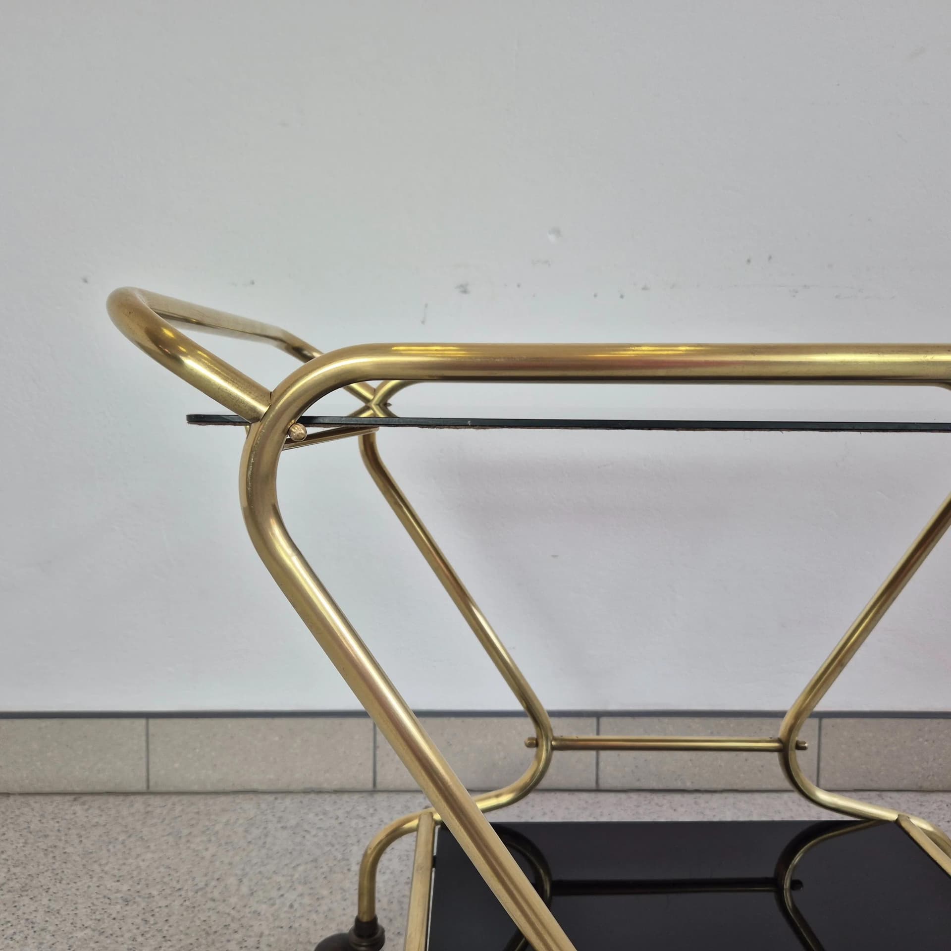 Wózek barowy Rockabilly, mosiądz czarny, Niemcy, lata 60. - 68563